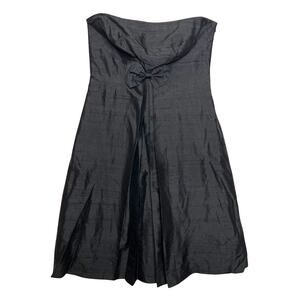 Ann Taylor Party Dress Shantung Silk Bow Sz 10 Black Strapless Zip Bow Cocktail